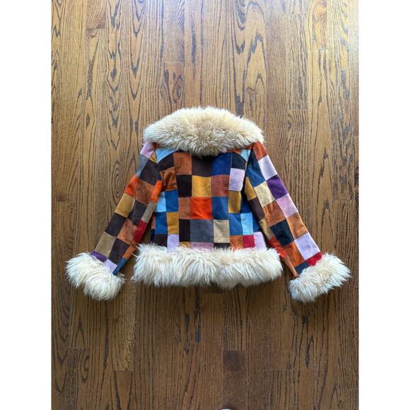 SOLD---VTG 70s Patchwork Suede Penny Lane Afghan Jacket Hippie Boho Fall Winter - Picture 11 of 13